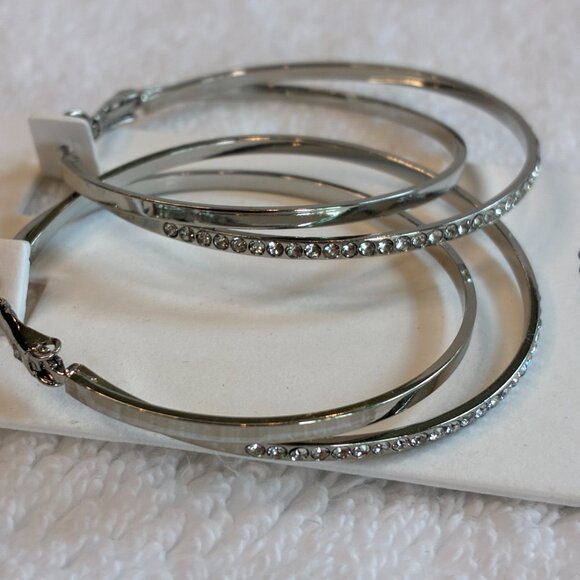 NWT Express Dual Hoop Silver Earrings Jewelry - Picture 3 of 7